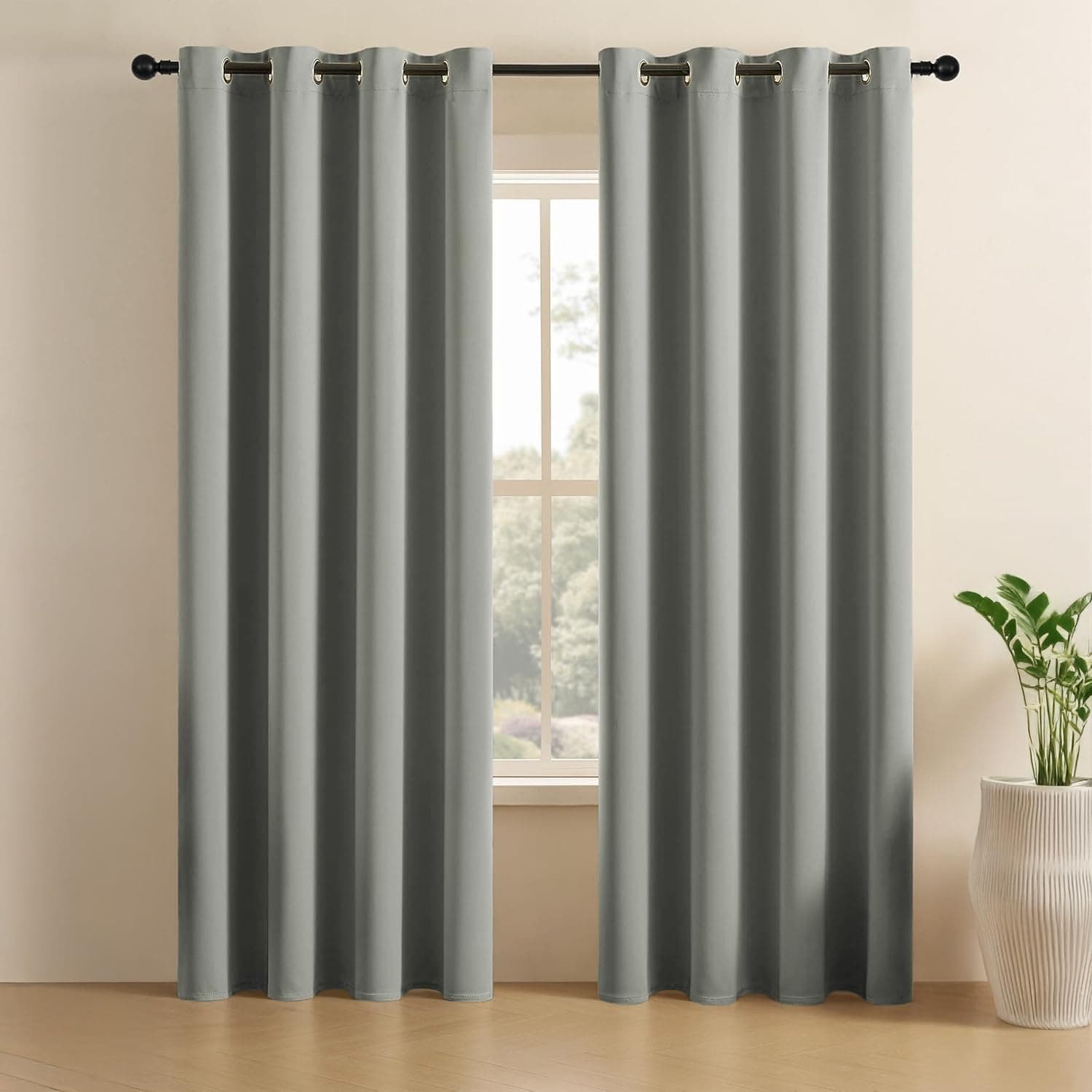 LINENWALAS 100% True Blackout Curtains (7.5 Feet) - Set of 2 Panels | Complete Light Block | Thermal Insulated & Noise Reducing Room Darkening Curtains for Living Room & Home Décor (Light Grey)