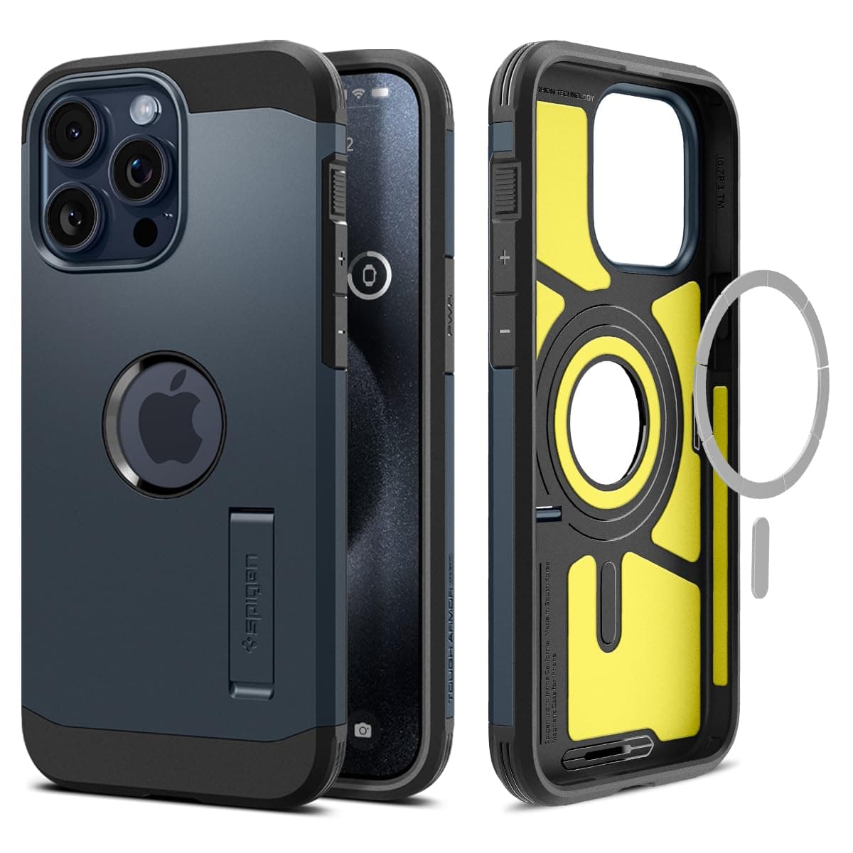 Spigen Tough Armor MagFit Back Cover Case for iPhone 15 Pro Max, MagSafe Compatible, Shock Optimization with XRD Foam - Polycarbonate + TPU | Metal Slate
