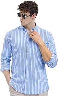 U TURN Men's Casual Printed Striped Stylish Latest Formal Shirt for Men