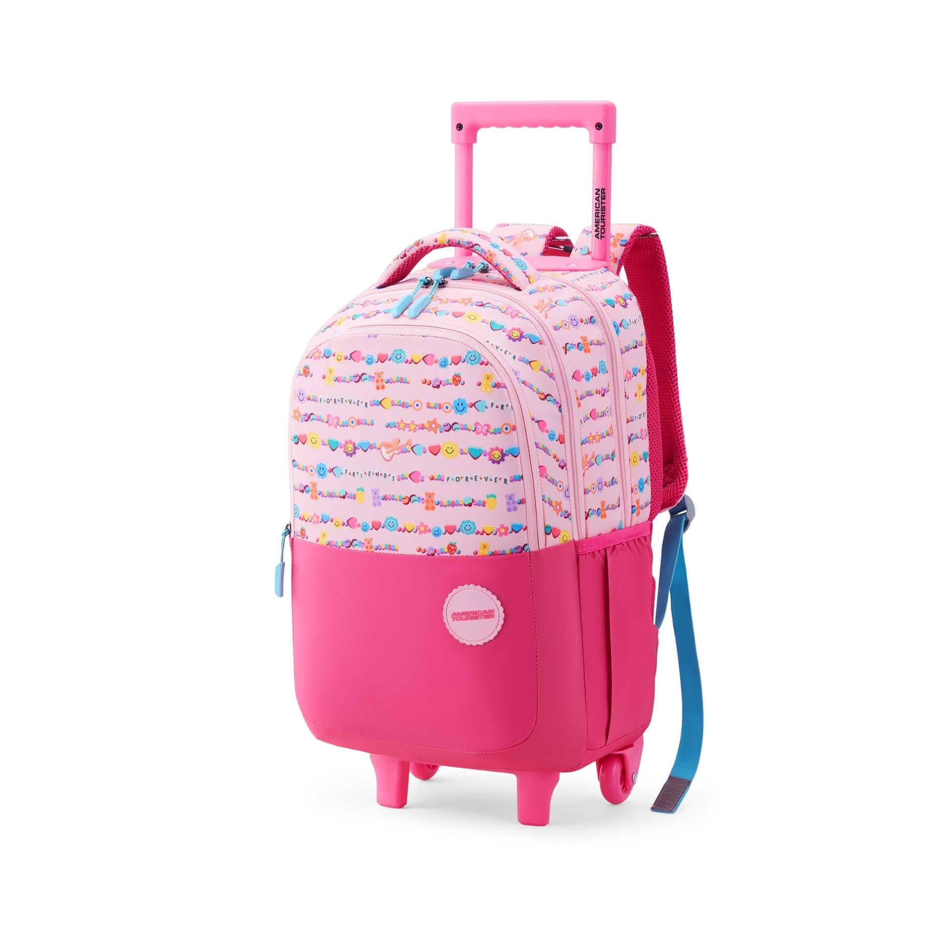 American Tourister Sway | 32.57 Ltrs | 3 Compartments | Bottle Pocket | Ergonomic Padded Back Panel & Shoulder Straps | 360° Spinner Wheels | School Backpack for Boys & Girls | Buddy Pink