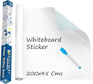 Eduway 1.5x6.5 Feet (45x200 cm) White Board Sticker for Wall | with 1 Marker | Self-Adhesive Whiteboard Removable Sheet, Planner for Kids, Wall, Tables | Dry Erasable Sheet for Writing & Drawing