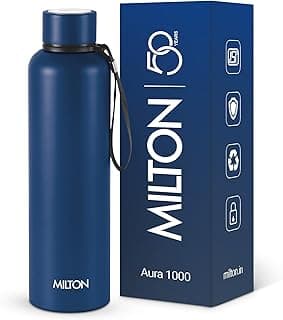 Milton Aura 1000 Thermosteel Water Bottle, 24 Hr Hot and Cold I Leak Proof Lid, ISI Certified I Vacuum Insulated I for Office, Gym, School I Dark Blue