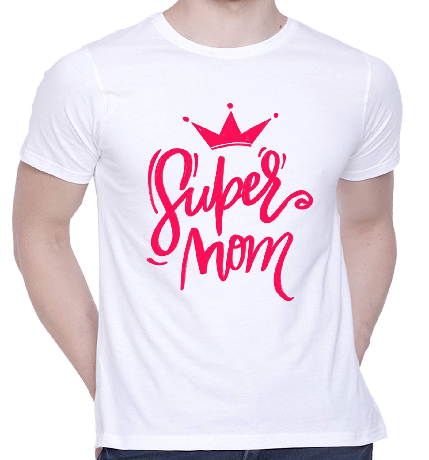 CreativiT Graphic Printed T-Shirt for Unisex Super Mom Tshirt | Casual Half Sleeve Round Neck T-Shirt | 100% Cotton | D00884-61