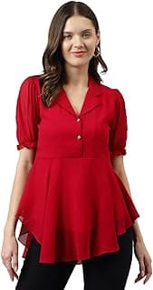 KERI PERRY Women's Georgette Solid Flared Western Regular Fit Top|Winter Top|Western Top| Top for Women|Latest Women Top|Trendy Women Top|New Launched