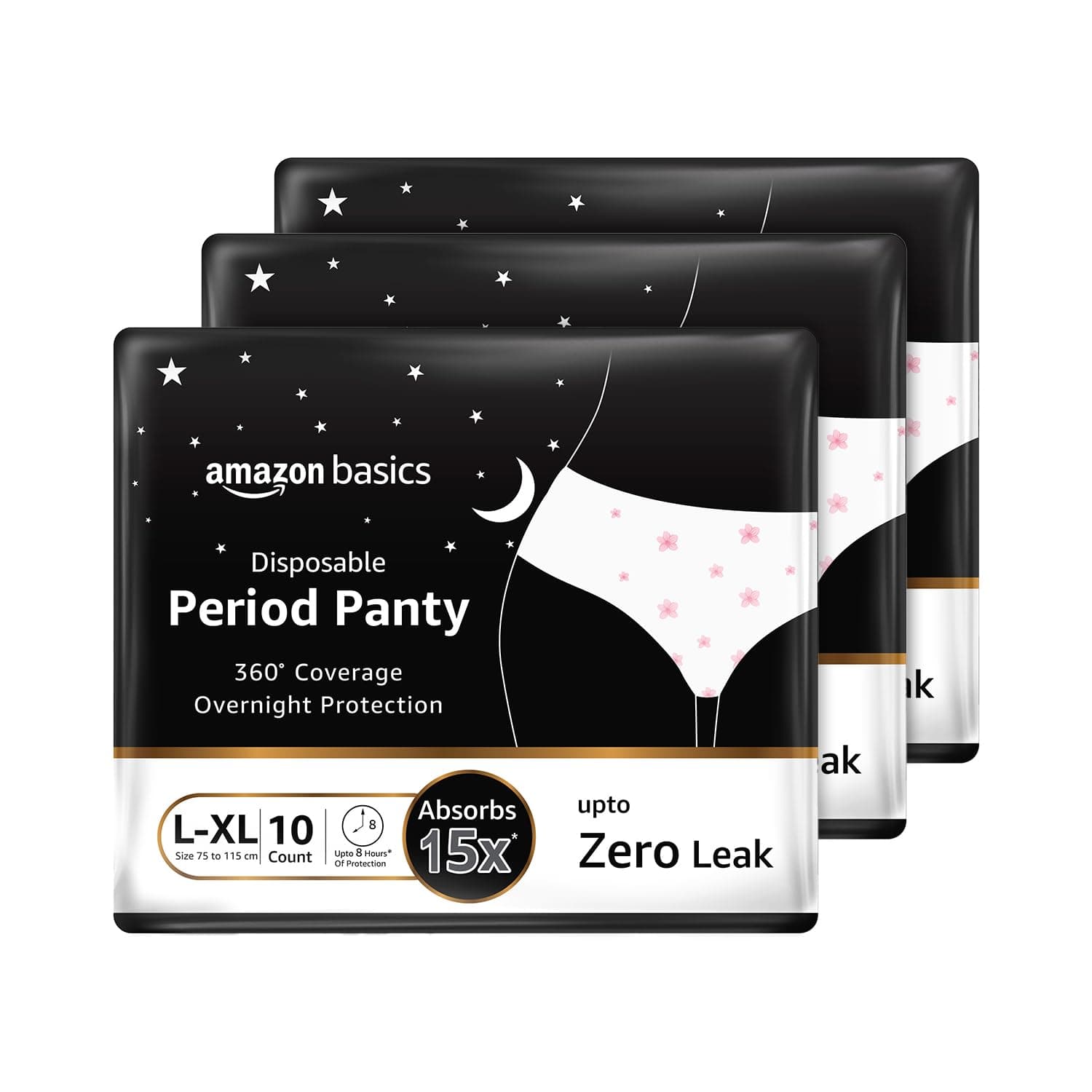 Amazon Basics Disposable Period Panties For Girls & Women| L-XL | 30 Count (10 x Pack of 3) | 360° Coverage | Upto 8 Hours of Protection | Leak Proof | Overnight Protection | Period Panty