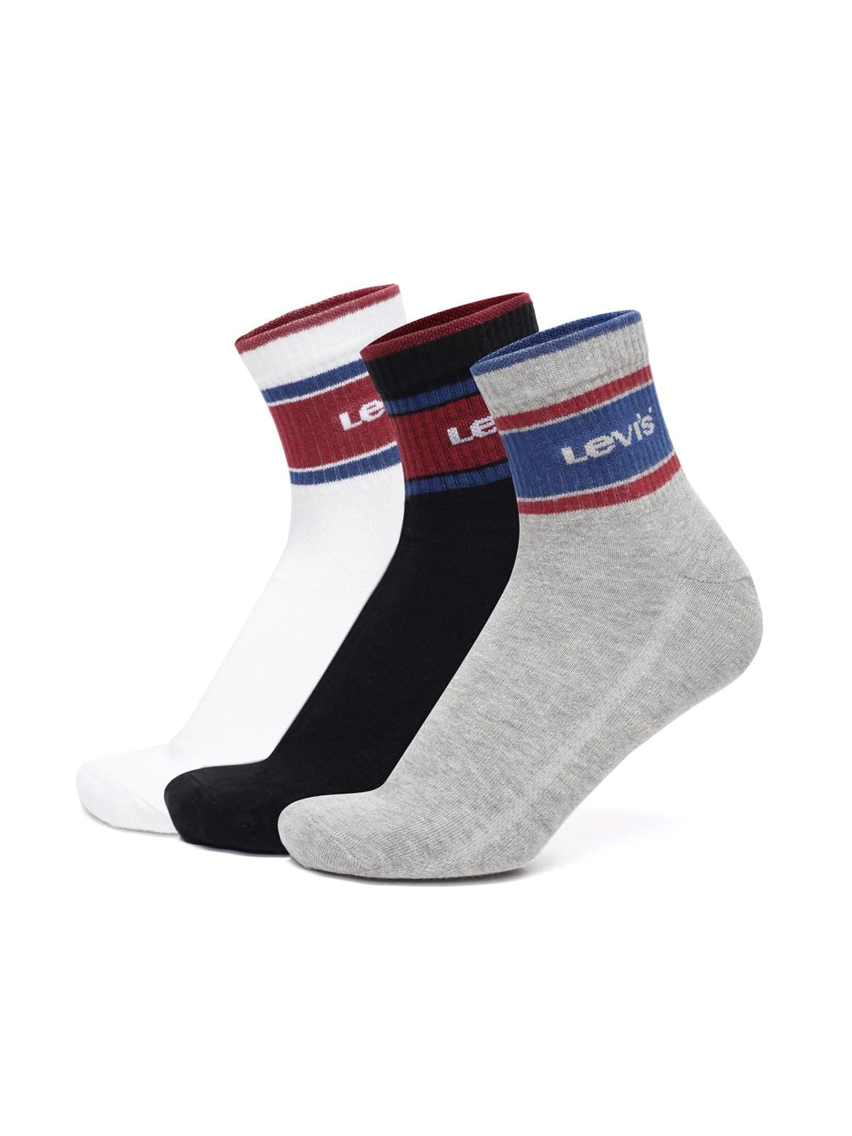 Levi's LS204 Men's Cotton Stretch Ankle Mid Cut Classic Socks (Pack of 3)