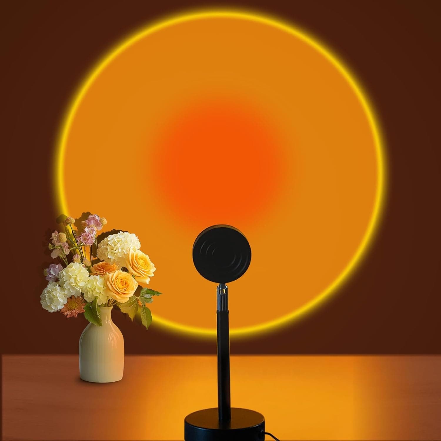 Sunset Red LED Projection Floor Lamp, Romantic LED Sunset Projector Lamp Rainbow Atmosphere Light Night Light for Bedroom Livingroom Party Bar Store, USB Charging