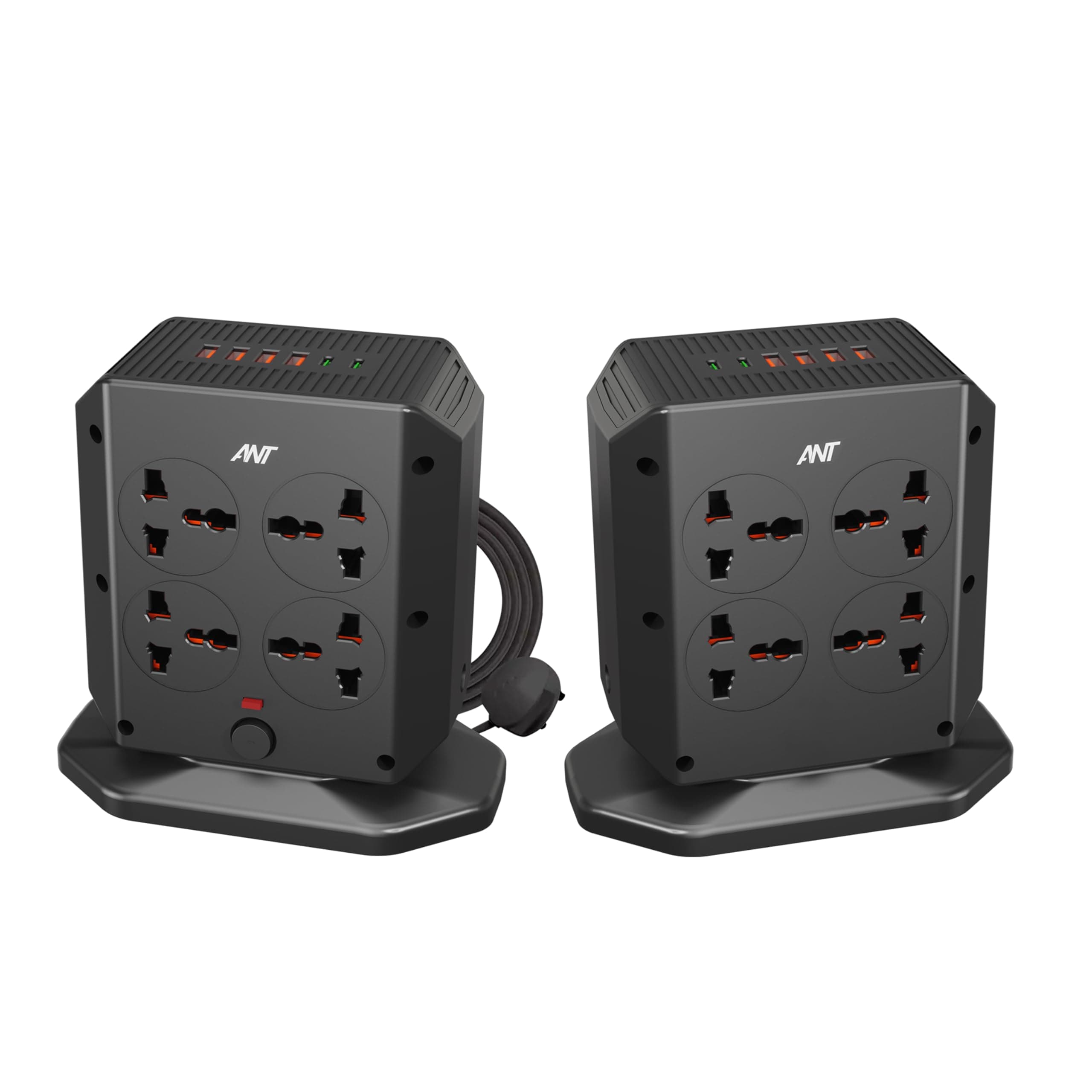 Ant ELECTRAPOLE Tower Power Strip Extension Board 8 Universal Sockets 4USB & 2 Type-C Ports 2500W 10A Surge Protector Multi Plug Charging Station Vertical Power Strip for Home Office Desk Gaming Setup