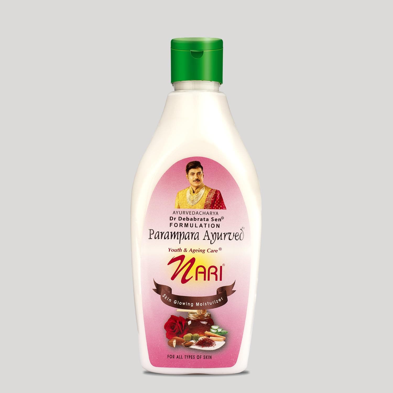 Parampara Ayurved Nari Skin Glowing Moisturizer | Herbal Non Sticky Face & Body Cream | with Aloe Vera, Chandan, Rose, Kesar & Almond Oil | Deep Skin Hydration & Rejuvenation | 250ml