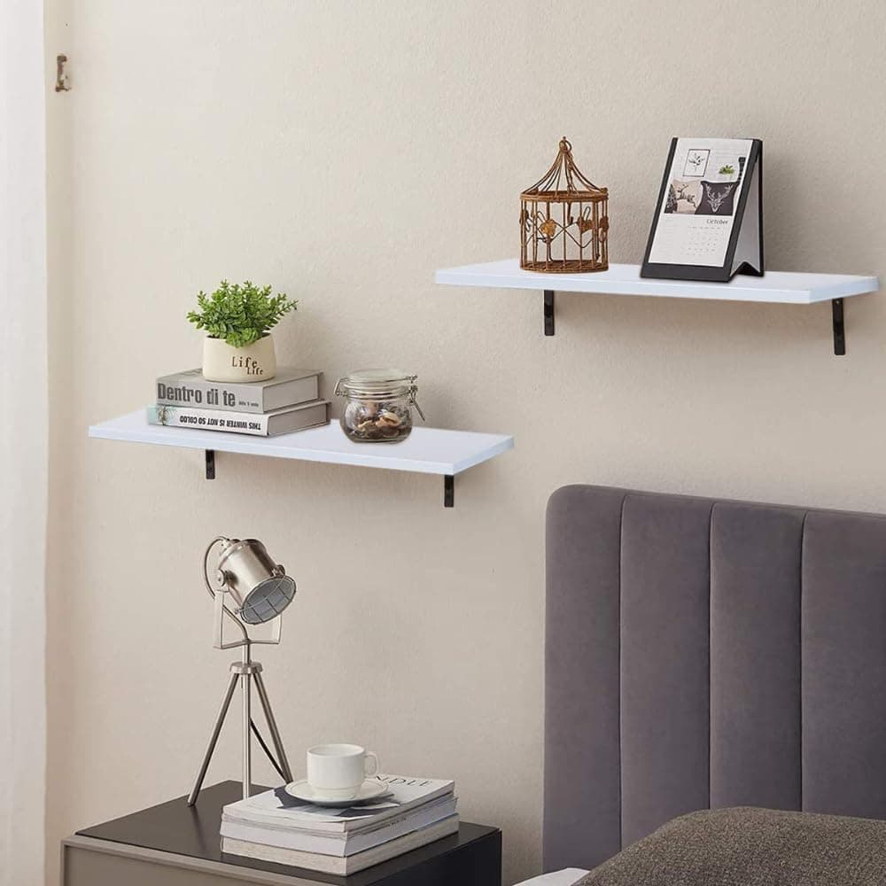 flux Floating Wall Shelf for Living Room Wall Mount Wall Shelves Book Shelves for Wall, Room Kitchen, Bathroom, Bedroom and Home Decor (1) (White - Pack of 3) Plywood