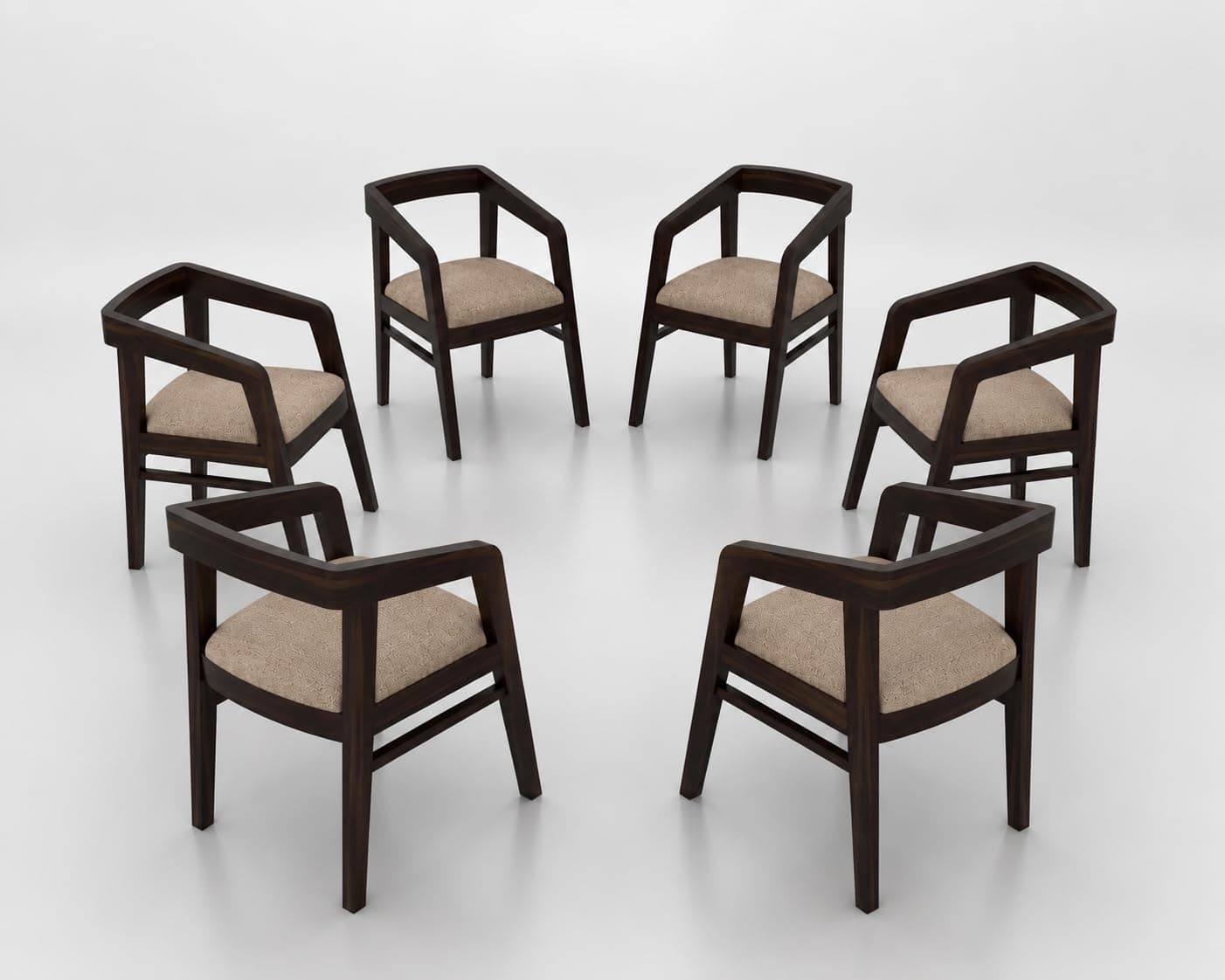 RSFURNITURE Solid Sheesham Wood Arm Chair Set of 6 for Living Room | Armchair for Outdoor & Balcony | SIx Seater Sofa Chair | Dining Chair | Rosewood, Walnut Finish