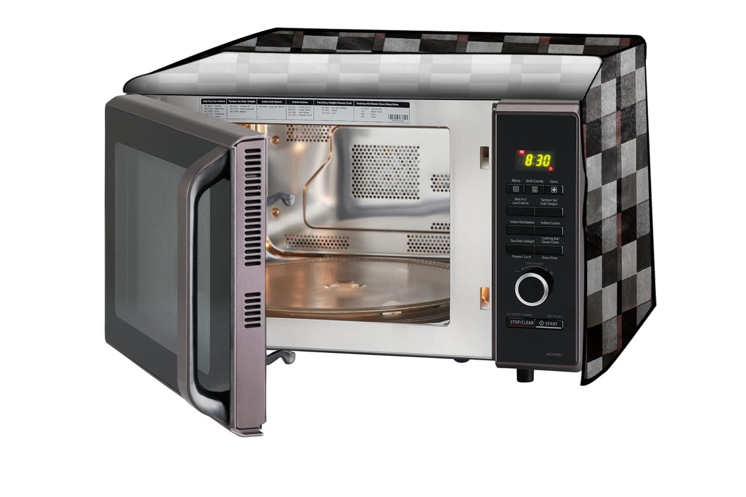 Stylista microwave oven cover compatible for Wonderchef 10 Liters OTG, Dustproof, stainproof, Wipeable cover, Chekered Pattern Brown