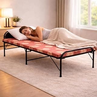 NATTNAK Single Folding Bed with Mattress 3x6 ft, Heavy Duty Metal Frame Foldable Cot, Portable Guest Bed, Space Saving Extra Bed, No Assembly Required | Folding Bed Mattress