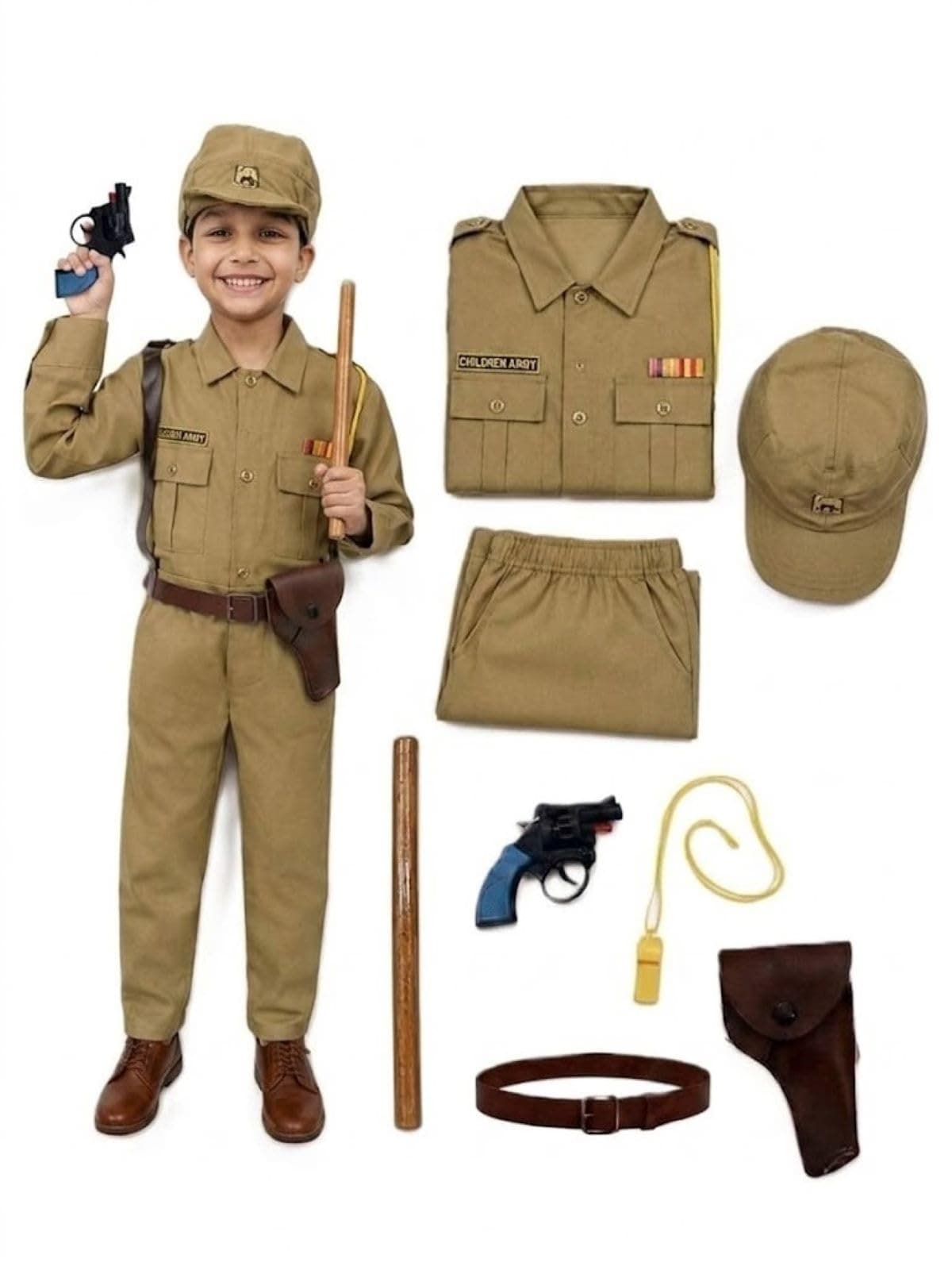 BookMyCostume Kids 6-Pcs Forces & Community Helper Costume Collection – Army, Military, Navy, Police & Soldier Outfits – Fancy Dress for Patriotic Events, School Annual Day, Role-Play & Competitions