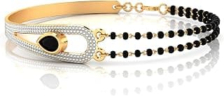 CYGNI BANGLES Gold-Plated Brass Hand Mangalsutra Bracelet for Women | Elegant Black Bead Chain with Floral Design