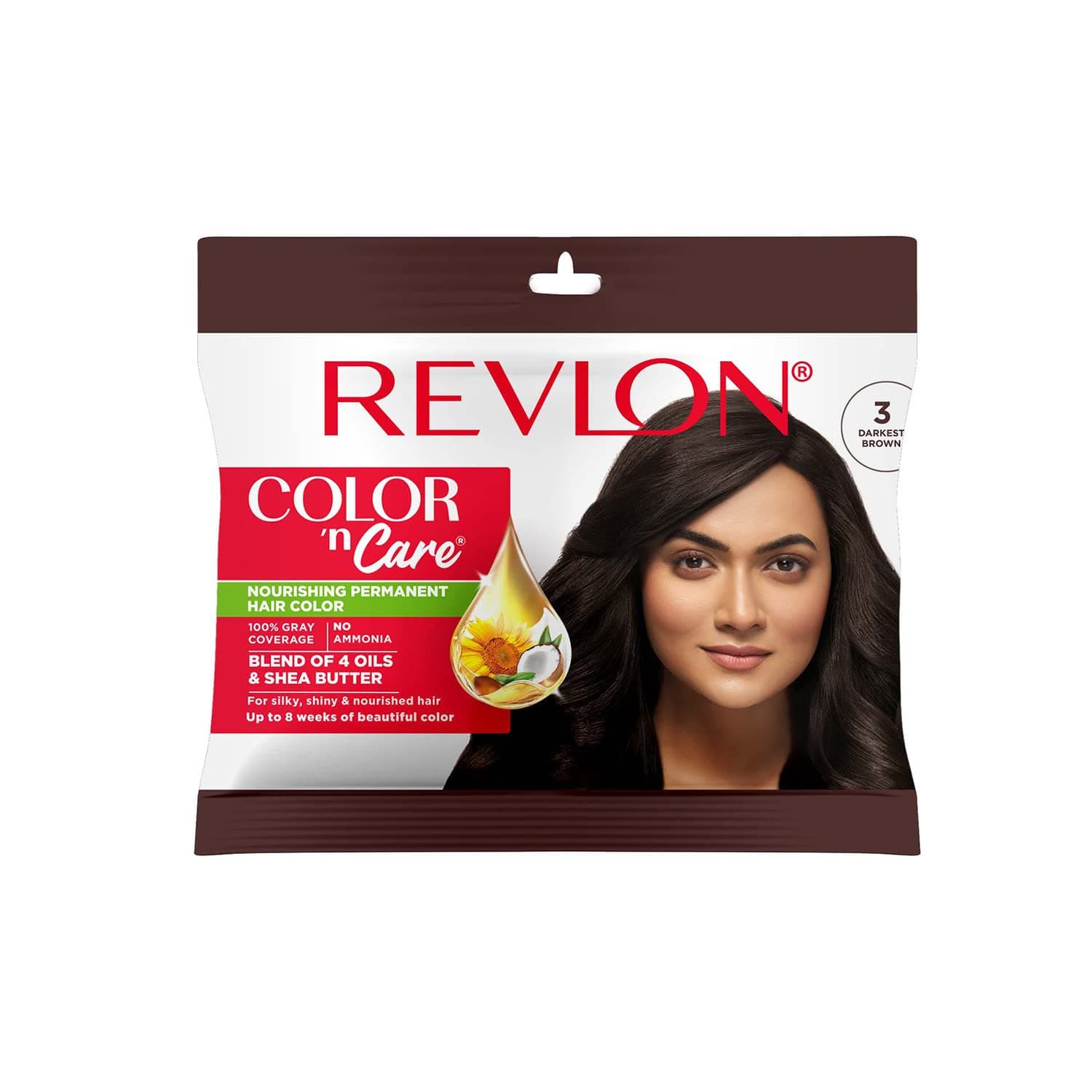Revlon Color 'n Care Permanent Hair Color for Women -3 Darkest Brown | Blend of 4 oil's & Shea Butter| For Silky, Shiny & Nourished Hair | 100% Grey Coverage in 5 Minutes | Ammonia Free