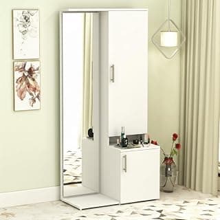 DesignFit Engineered Wood Dressing Table with Storage | Wooden Dressing Table with Mirror Vanity Table for Bedroom Home Living Room (White Finish)