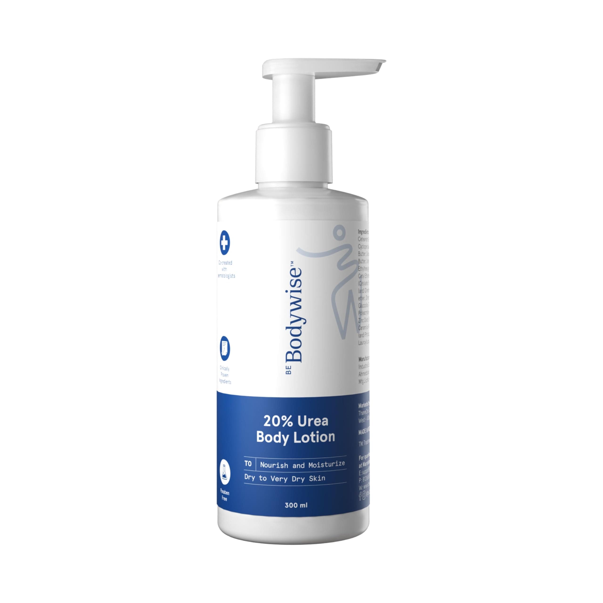 Be Bodywise 20% Urea Body Lotion 300ml | 48 Hrs Moisturization For Very Dry & Flaky Skin| Exfoliates & Repairs Skin Barrier |With Ceramides, Kokum & Mango Seed Butter | Non-Greasy & Lightweight Formula