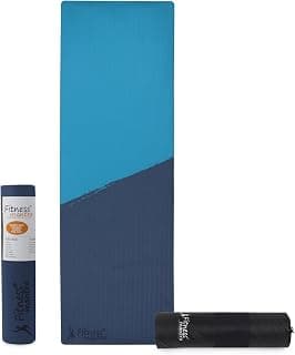 Fitness Mantra TPE 8mm Cross Color Anti-Slip Yoga Mat with Cover Bag for Gym Workout and Yoga Exercise for Men & Women Fitness| 1 Piece| With Cover Bag| Thickness 8mm| Navy + Teal|