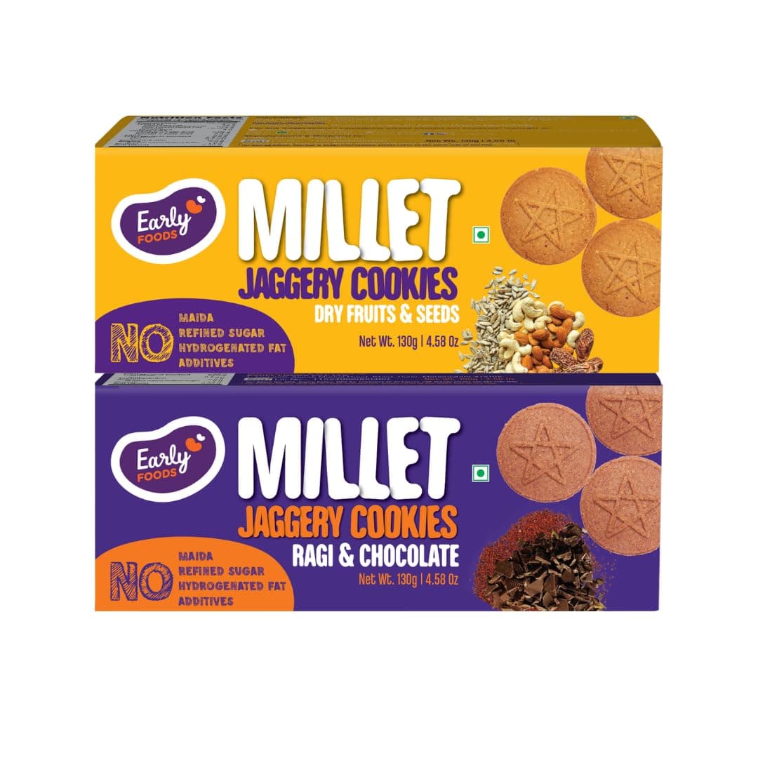 Early Foods - Biscuits Combo Pack - Dry Fruit & Ragi Choco Jaggery Cookies X 2 |Sugar Free Biscuits | Cookies For Kids & Adults, 260 Grams