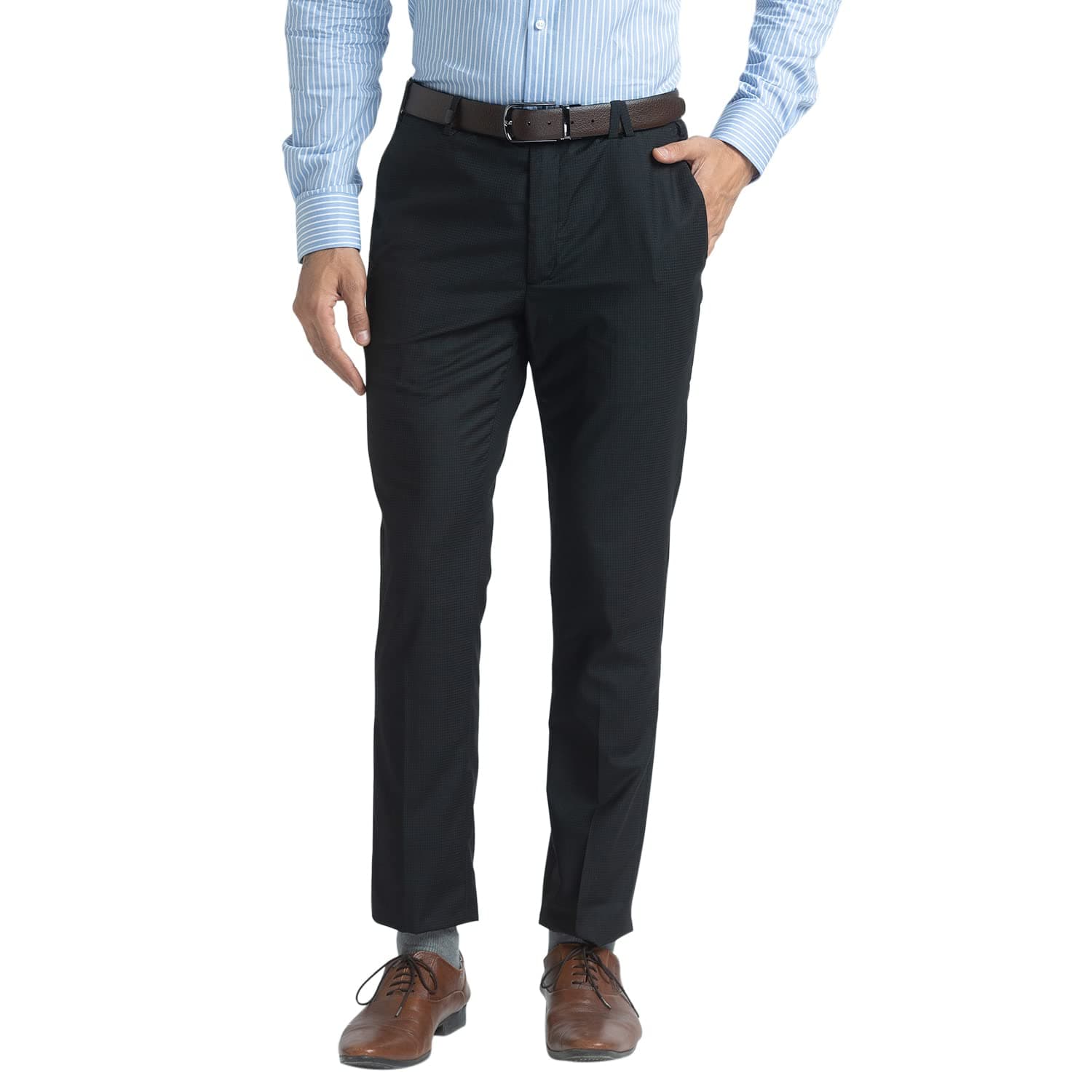 Park Avenue Men's Pure Cotton Solid Pattern Super Slim Fit Flat Front Formal Chinos