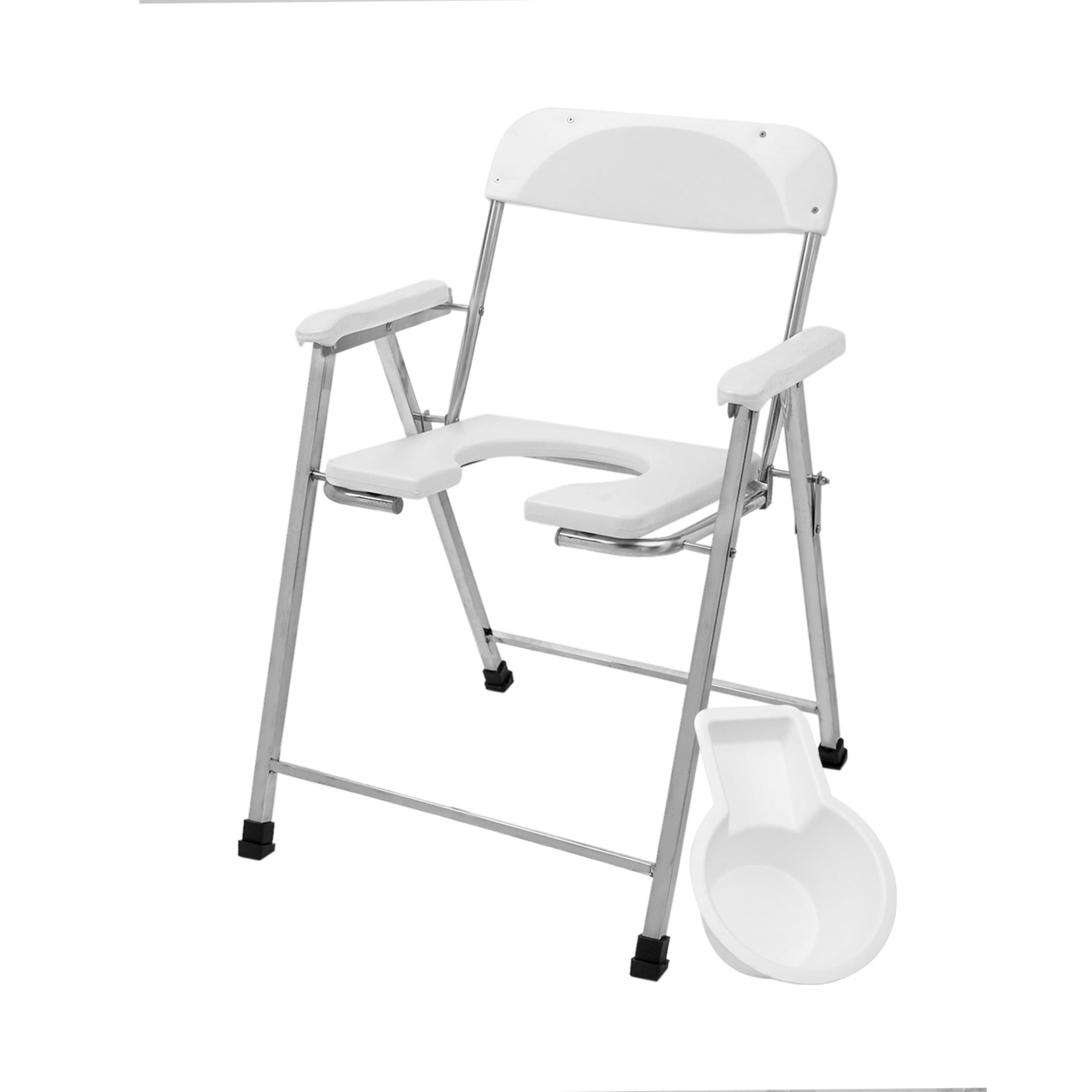 NEOSAFE Premium Folding Stainless Steel Shower Bathing Room Commode Stool Indian Toilet Seat for Elderly Disabled Men and Pregant Women Support (White)