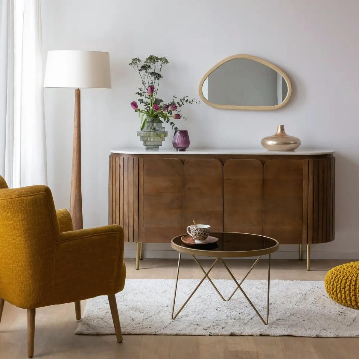 The Attic Carlston Sideboard Large, Multipurpose Cabinet for Kitchen and Living Room Storage, Classy Sideboard, Solid Mango Wood, Provential Teak Matte Finish