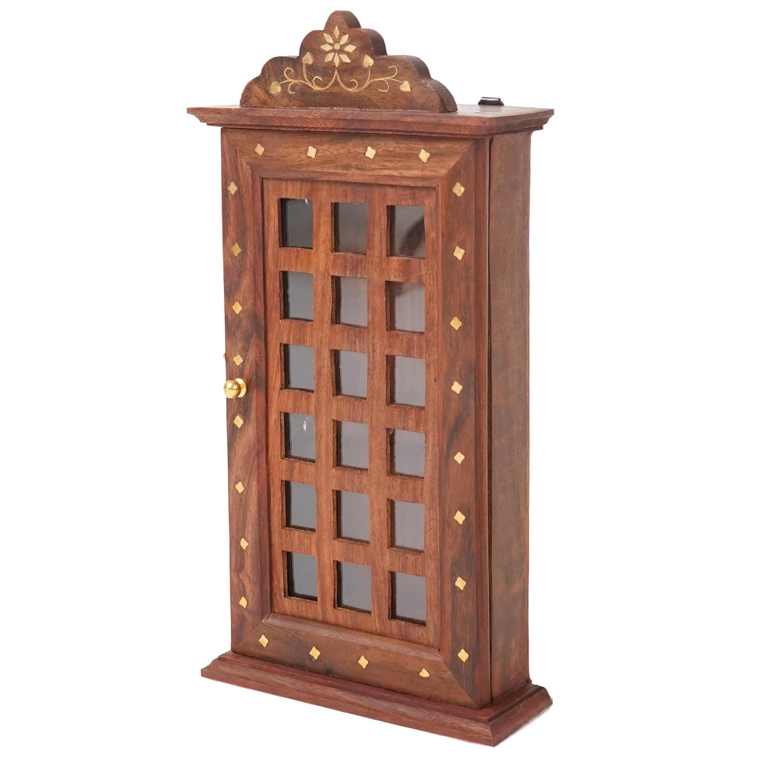 ADA Handicraft Sheesham Wooden Square Design Keychain Holder - Crafted by Saharanpur Artisans for Small Size Keys (11 x 6.5 Inch, Brown)
