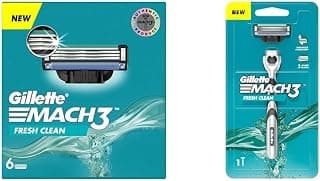 Gillette Mach 3 Shaving Blades- Pack of 6 (Cartridges) & New Blade Razor - 1 Count