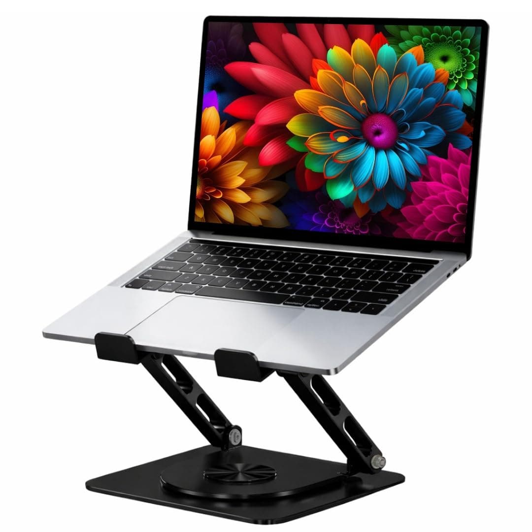 Dyazo Foldable 360° Rotating Laptop Stand | Adjustable Height & Angle Laptop Riser with Swivel Base & Anti-Slip Grip | Fits Upto 15.6" Notebooks | Compatible for MacBook, Dell, HP, Lenovo & More-Black