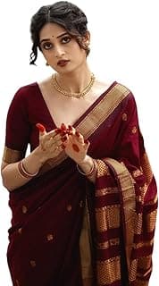 Yashika Women's Banarasi Kanjivaram Cotton Silk Saree With Unstitched Blouse Material