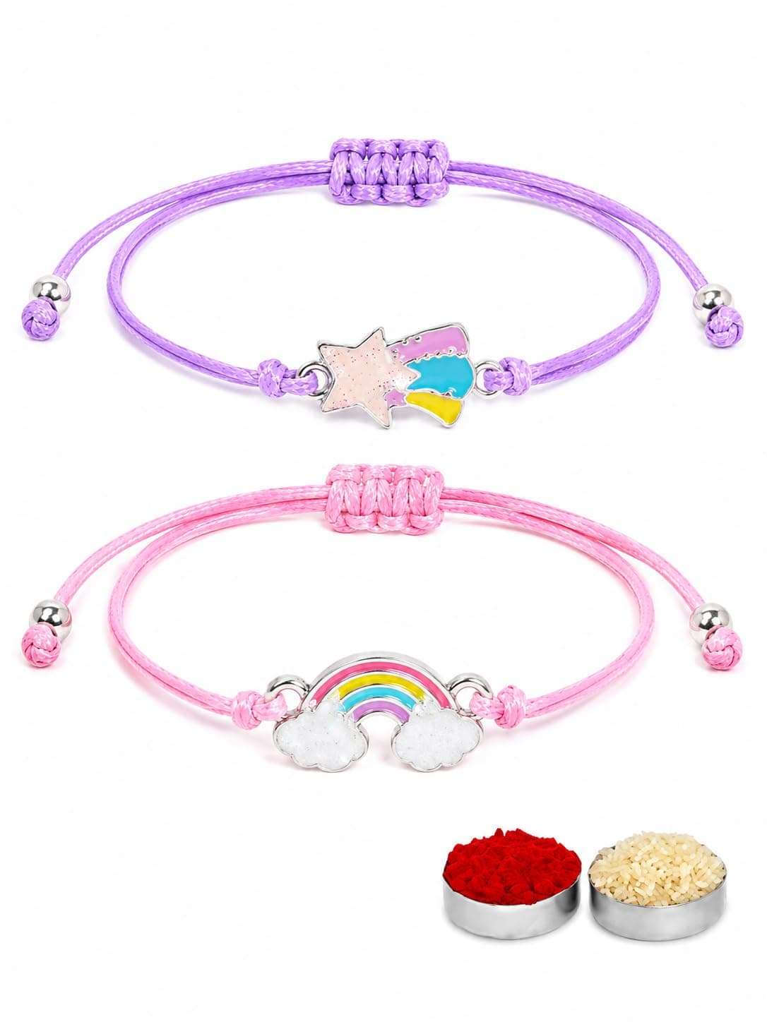 El Regalo 2PCs Cute Kids Bracelet Rakhi Combo Sets- Fancy Kids Rakhi for Brother/Sister with Roli Chwal, Rakhi Message Card in Rakhi Box for Babies/Toddlers/Kids