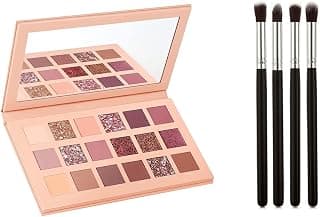 18-Shade Eyeshadow Palette with 4 Blending Brushes, Rose Nude | Matte & Glitter Shades, Built-in Mirror, Warm Rosy Tones, Includes Brush Set, Day to Night Looks