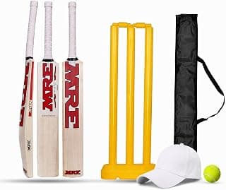 Cricket kit with Wooden Bat & Bat Cover, Plastic Stumps and Tennis Ball & Cap for Kids | Cricket Kit for Kids Cricket Bat with Wicket (Size 3, Age 6-10 Year)