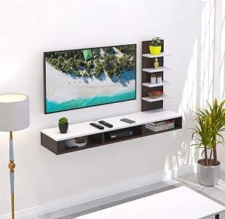 BLUEWUD Primax Standard Engineering Wood Wall Mount TV Entertainment Unit Set Top Box Stand/TV Cabinet Panel with Shelves for Books & Décor Display Unit, Ideal for 42" (Wenge& White)