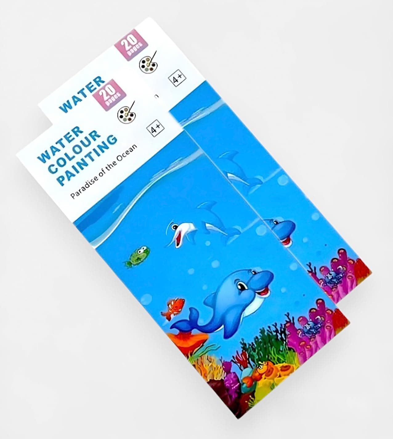 GLUN® Watercolour Painting Notepad for Kids Up to 4 Years, 20 Pages & 1 Paint Brush, Drawing Activity Kit Pack of 2 Random