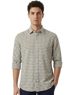 Colorplus Men Regular Fit Checks Pattern Cotton Blend Plain Collar Full Sleeve Casual Shirt