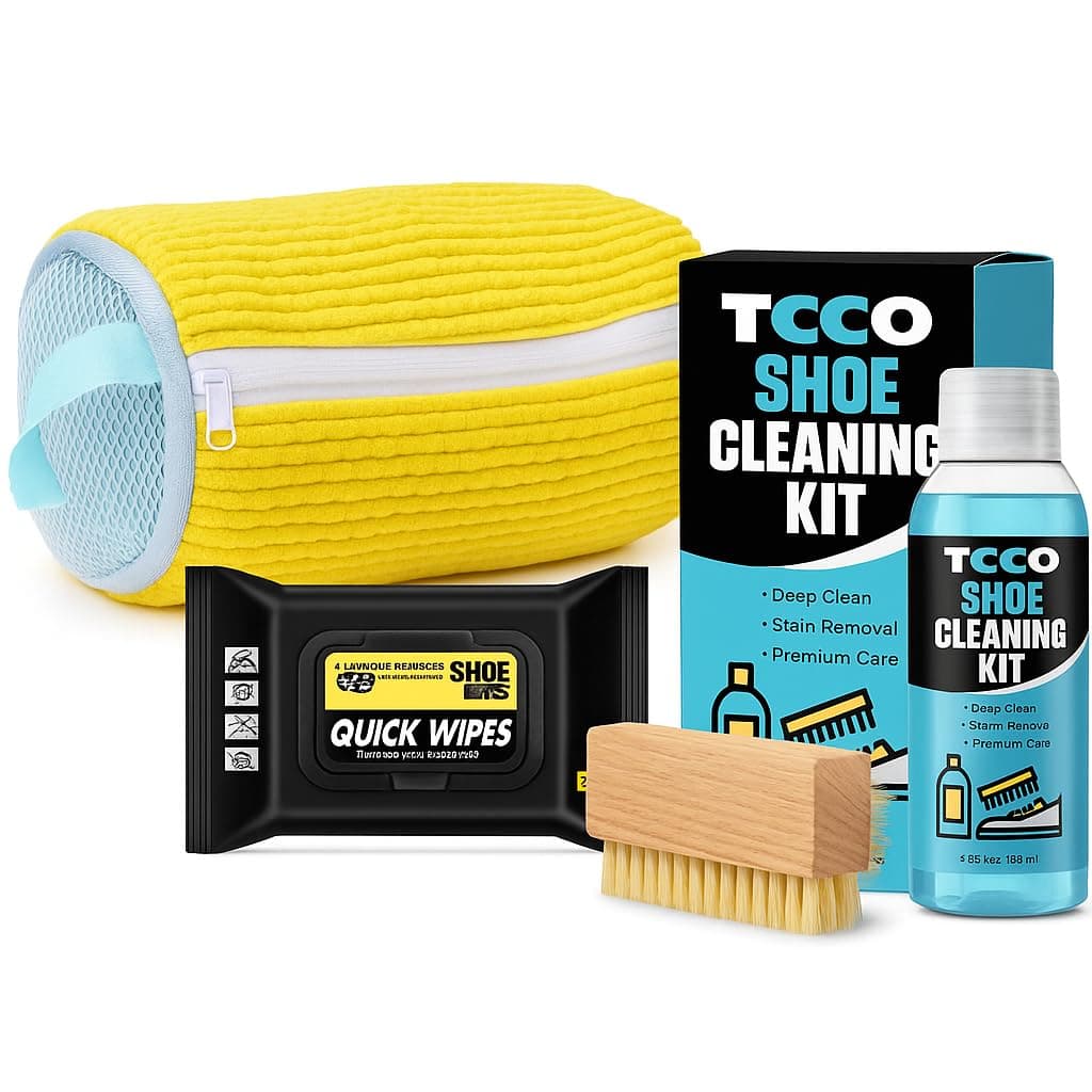 ZPCCOT 3-in-1 Shoe Cleaning Combo Kit Shoe Cleaner Liquid & Brush (120 ml), Quick Wipes (80 Pcs) & Sneaker Washing Bag – Complete Shoe Care for Sneakers, Sports Shoes, Leather & Casual Footwear