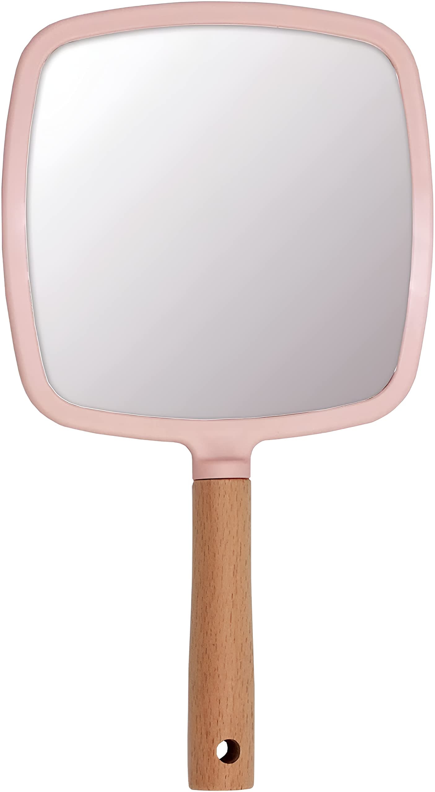 Shopeum Wood Handle Mirror Square 25×13 cm | Portable HD Grooming & Makeup Mirror | Eco‑Friendly Plastic Frame | Travel & Shaving Handy Mirror (1, Square)