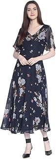 Rare London Women Synthetic A-Line Knee-Long Dress (Ep3153-M_Blue_M)