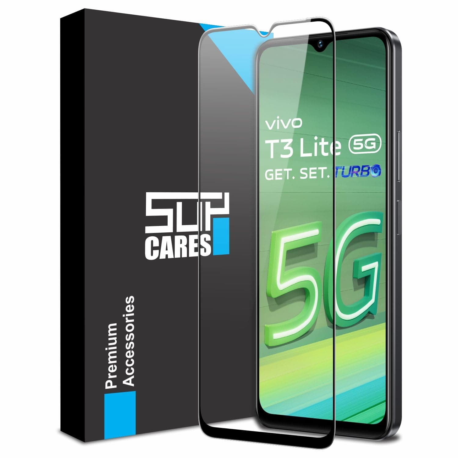 SupCares Tempered Glass for Vivo Y18, Vivo Y18e and Vivo T3 Lite (6.56 Inch) With Installation Kit | 9H Edge to Edge Screen Protector | Black