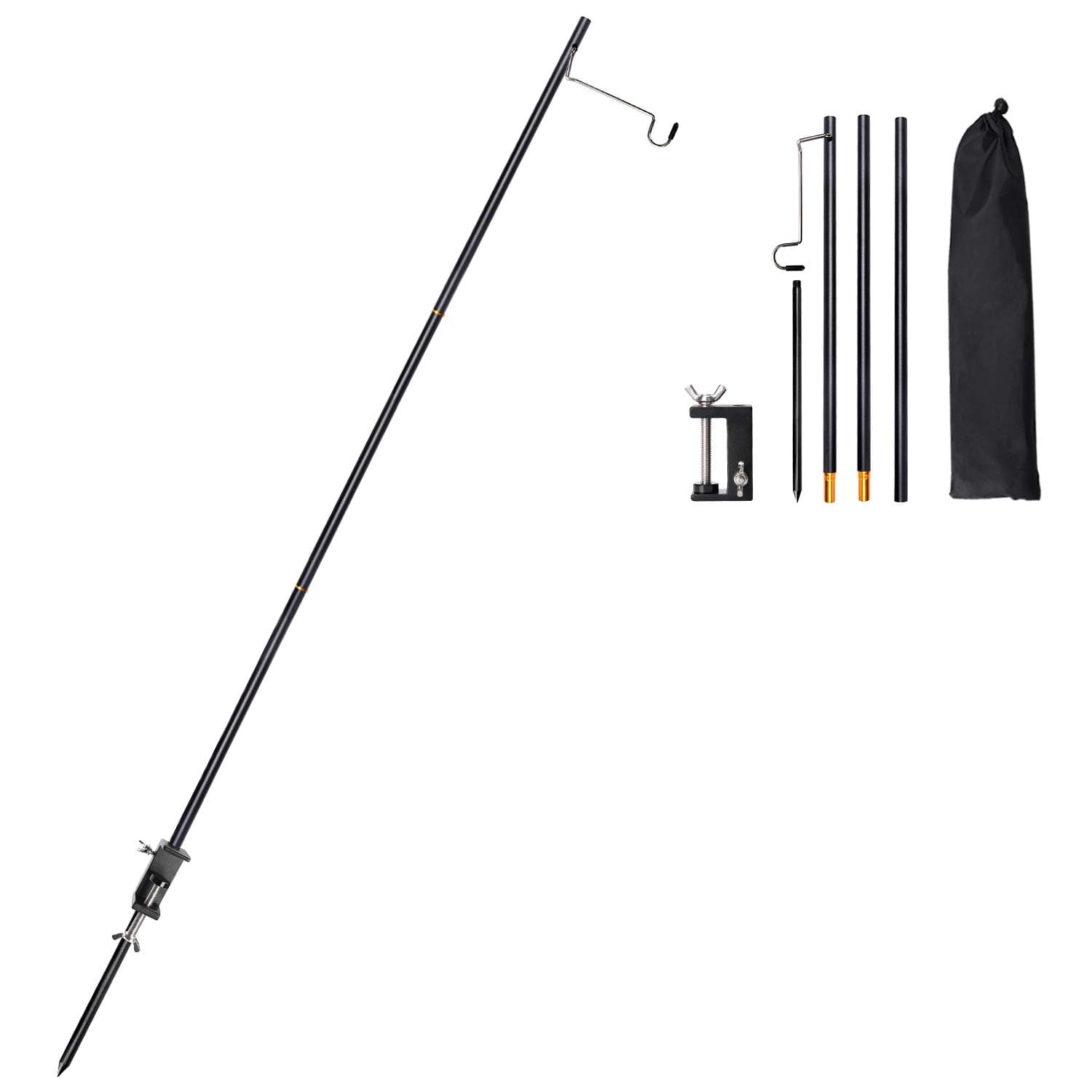 NEAR STOP Folding Lantern Stand Pole Portable Lamp Stand Hook Collapasible Light Stand Holder for Camping Fishing Picnic BBQ Outdoor Activities (Black)