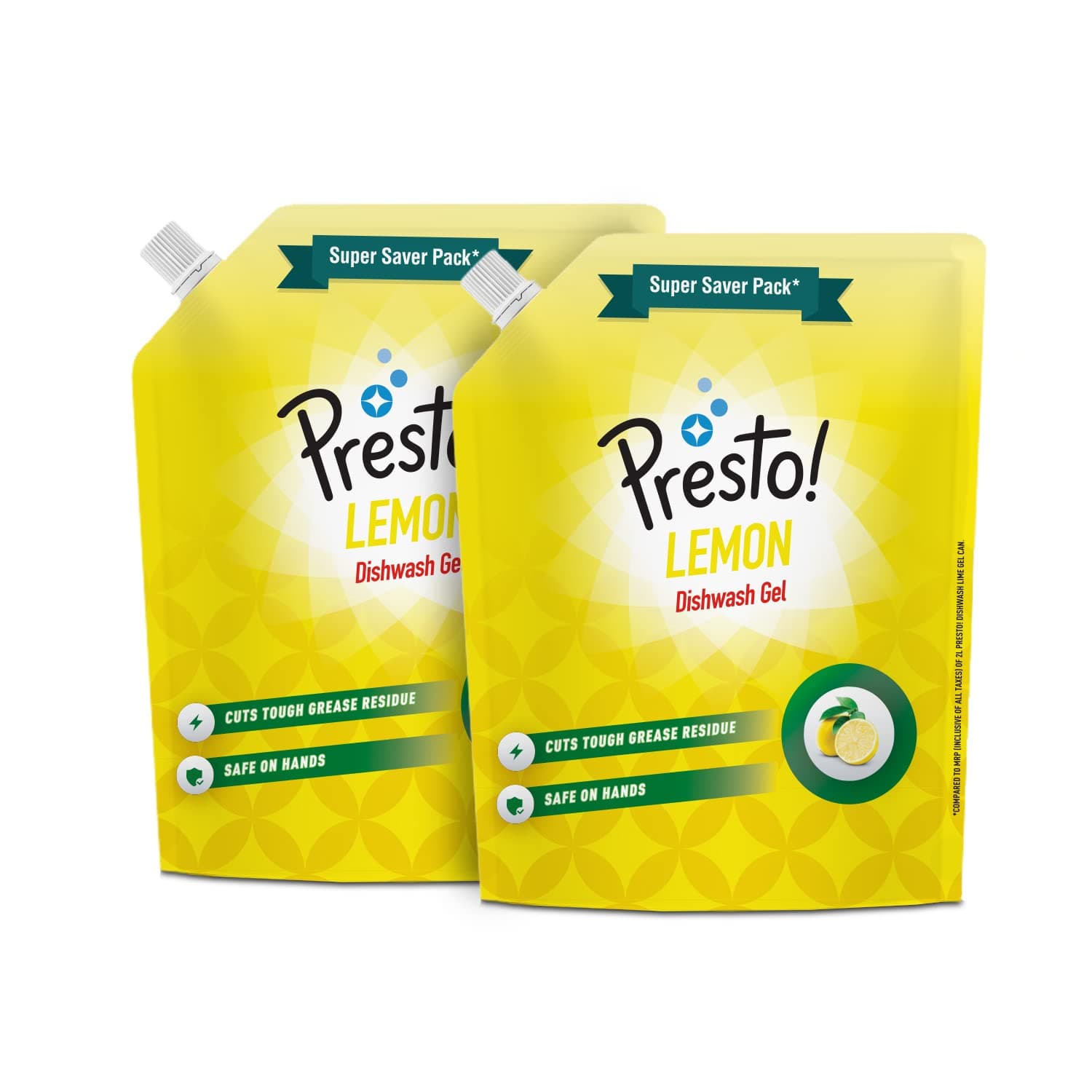 Amazon Brand - Presto! Dishwash Gel Lemon 2L Refill (Super Saver Pack), Pack Of 2