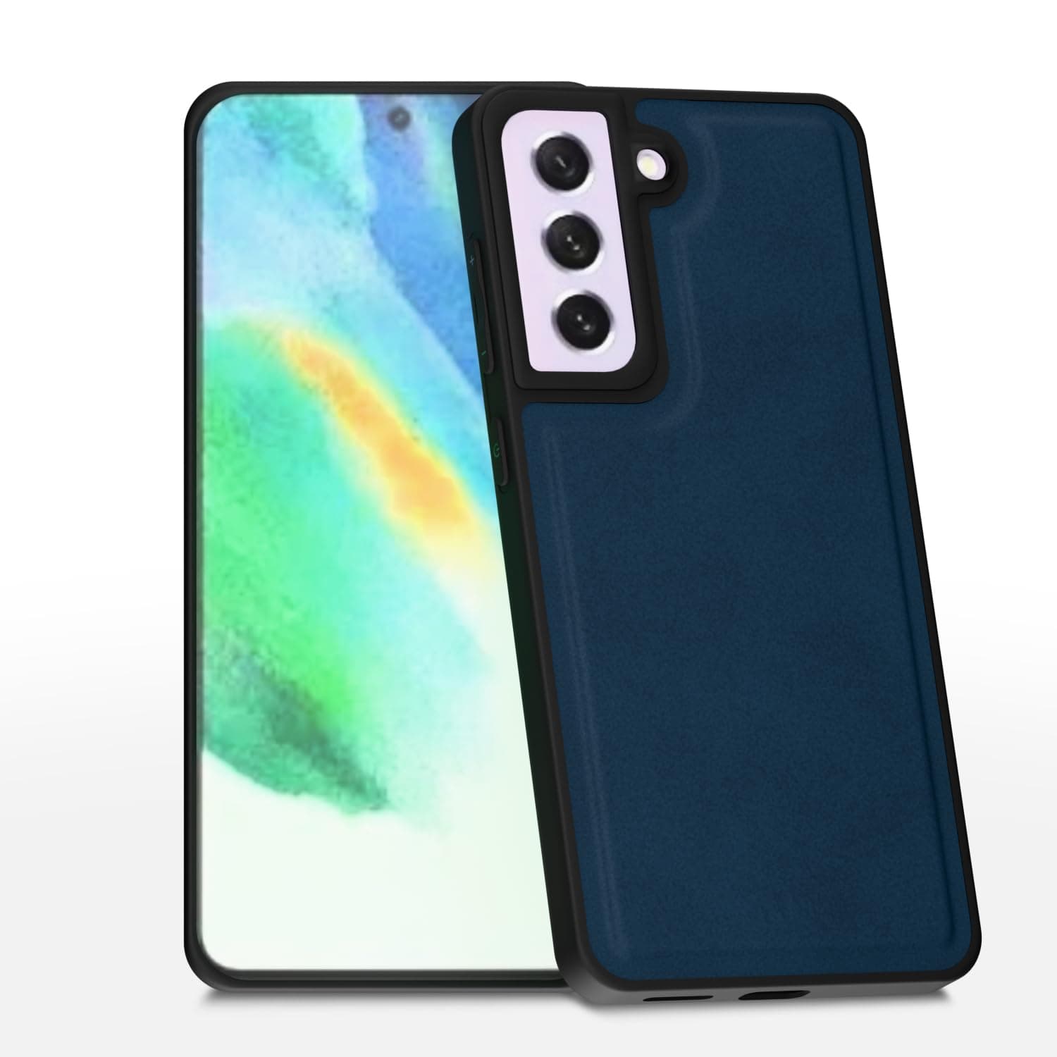 Amazon Basics Back Cover for Samsung Galaxy S21 FE 5G | Premium PU Leather | Soft Touch Finish | Full Camera Protection | Raised Edge Bumper Case (Blue)