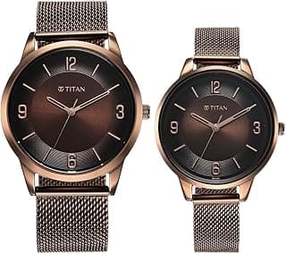 Titan Titan Bandhan Quartz Analog Brown Dial Stainless Steel Strap Watch for Couple-18062648QM01P