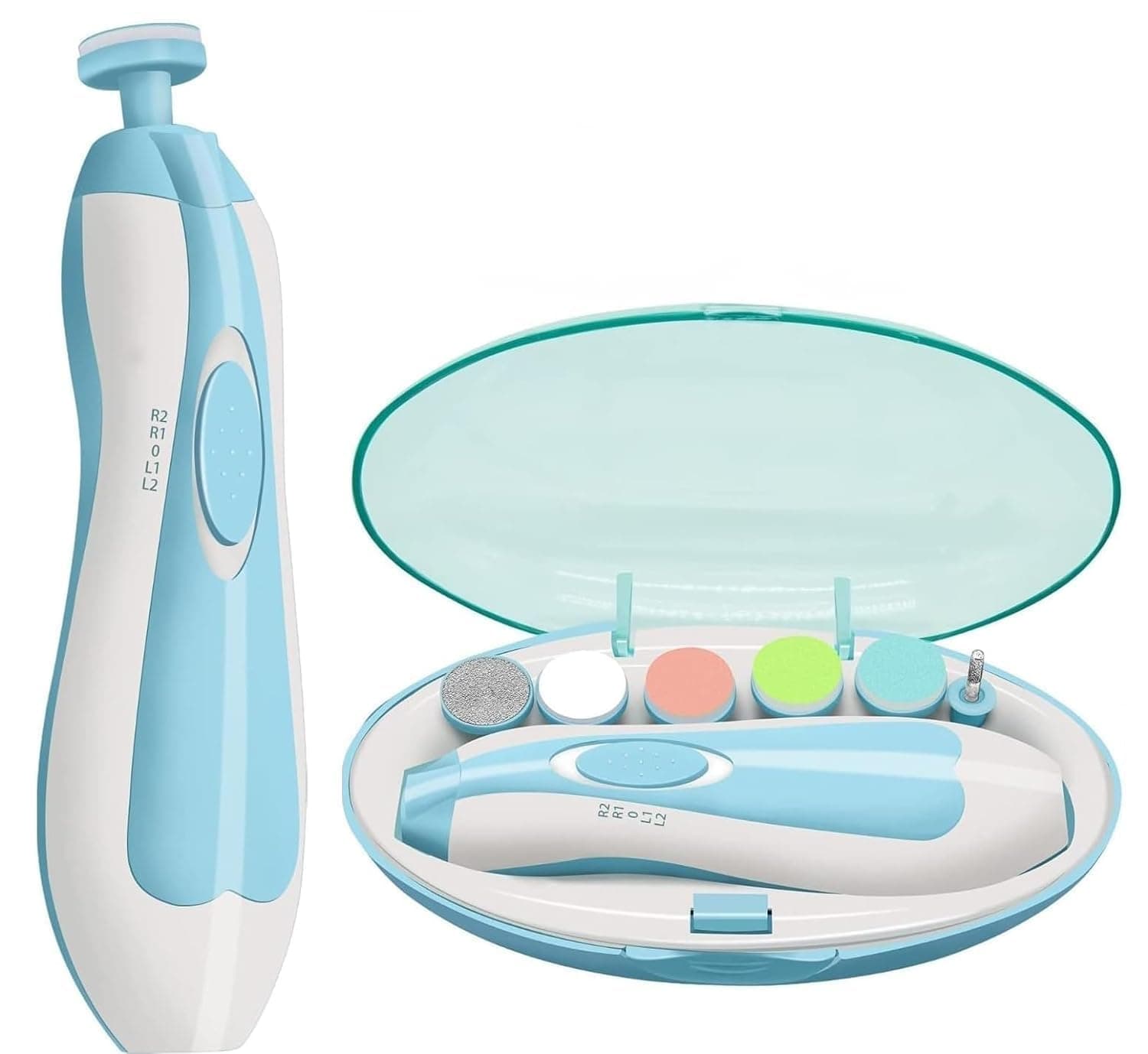 Baby Nail File Electric, Gentle Baby Nail Trimmer Electric, Baby Nail Clipper with Night Light, 6 Grinding Head Replacement Pads (Malticolore)