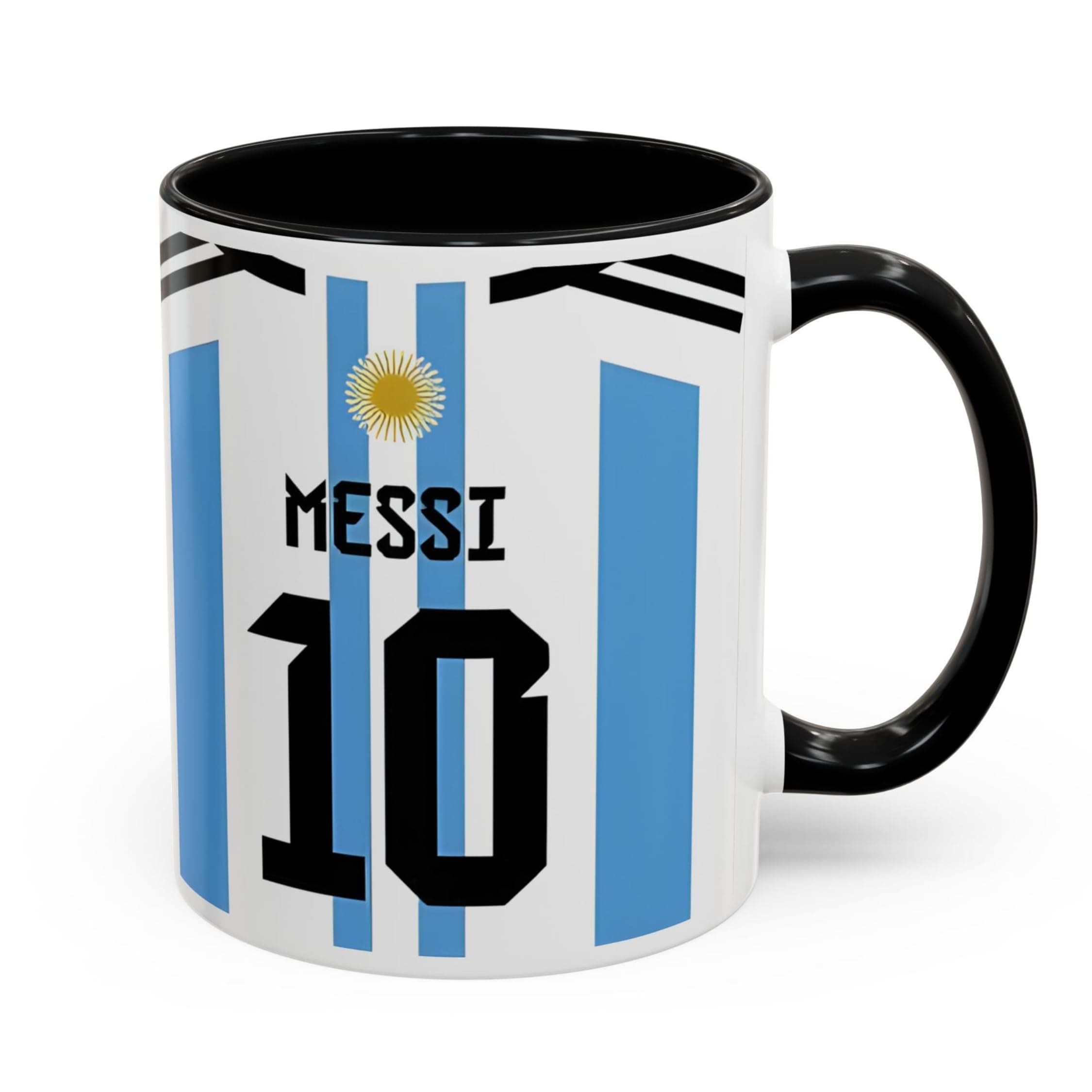 DC ENTERPRISES Messi Argentina Jersey Inspired Coffee Mug No.10 | Football Theme Tri Tone Ceramic Mug (Black Handle & Inner) | 350ml | Gift for Football Fans & Sports Lovers