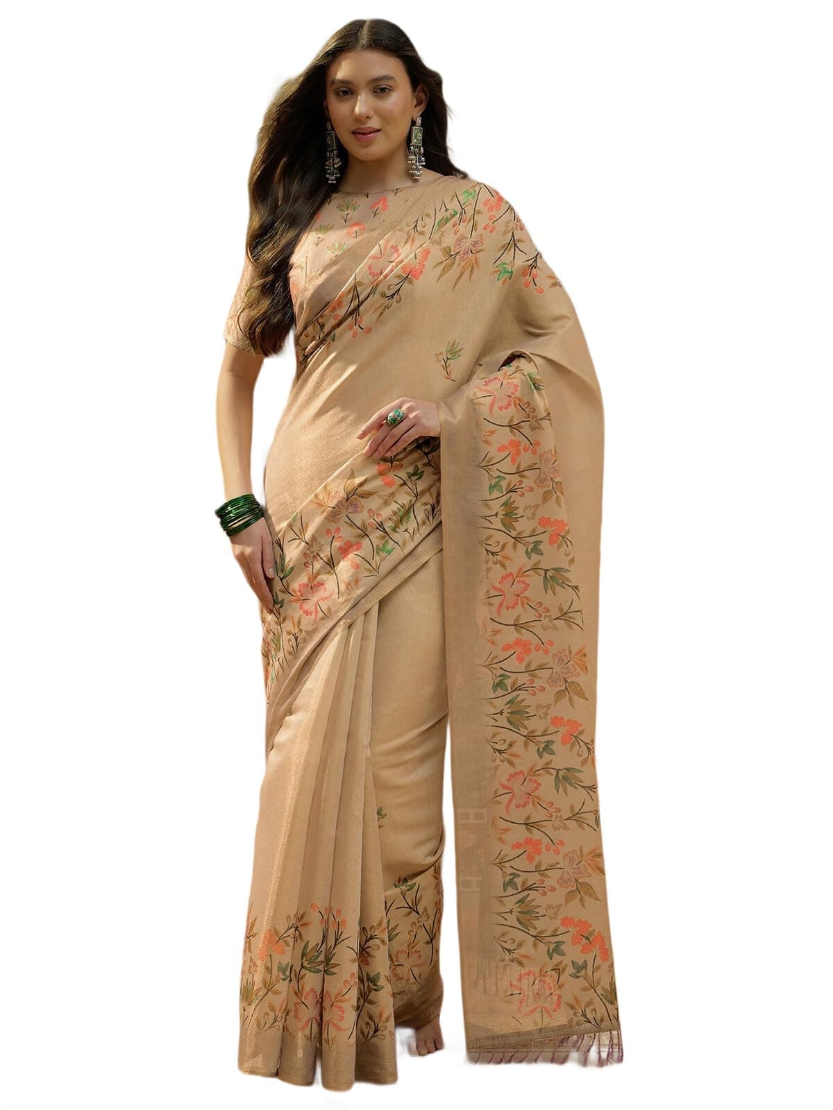 SIRIL Women's Tussar Silk Kalamkari Printed Saree With Unstitched Blouse Piece
