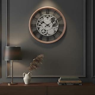 amazon basics Plastic Wall Clock with Chrome Finish, Skeleton Dial Design, Lightweight & Durable, 30.5 cm Diameter x 4.3 cm Width, Ideal for Indoor Decor – Rose Gold