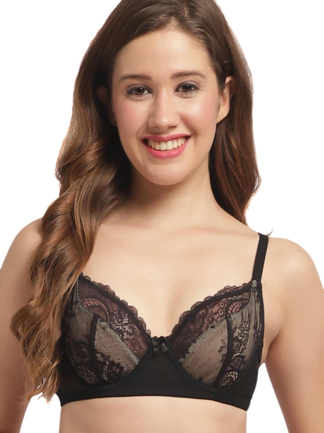 EROTISSCH Black Floral Lace Non Padded All Day Comfort Underwired Bra for Women Teen
